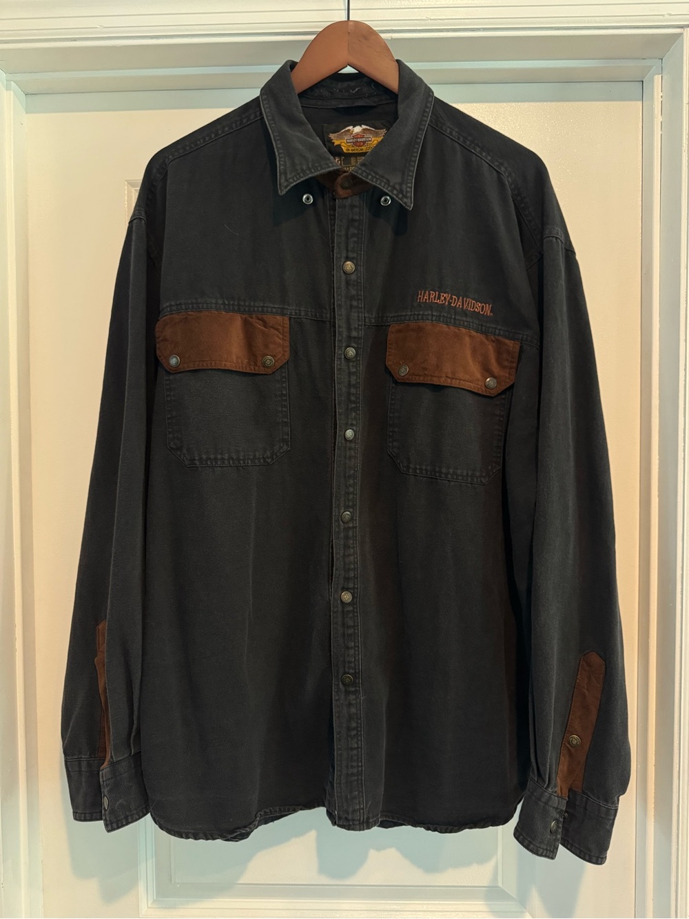 Harley-Davidson Black and Brown Button-Up Work Shirt